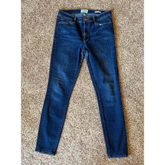 Frame Denim Women Le Skinny de Jeanne Jean Size 32 (Fits 30") Dark Blue Mid Rise - Picture 2 of 16